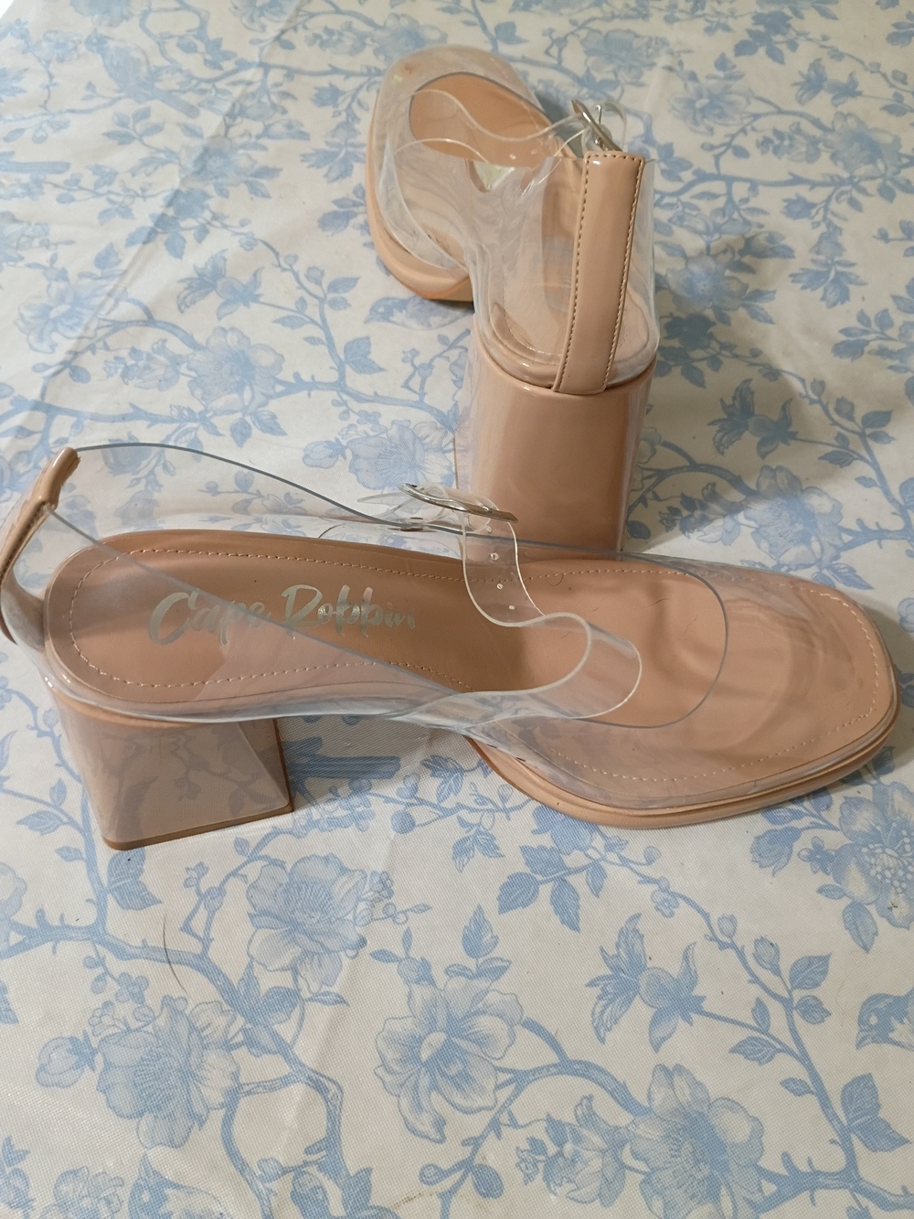 Cape Robbin Blush Nude Clear Strap Block Heel Sandals